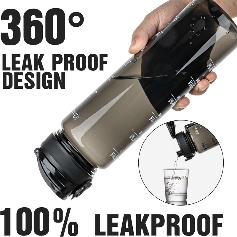 OLDLEY Water Bottle 32oz, Durable and Leakproof Water Bottles Motivational with Time Marker, Tritan, BPA Free, Wide Mouth, Gym, Travel, Home, School, Office, Clear Black (1 Bottle) - Image 3
